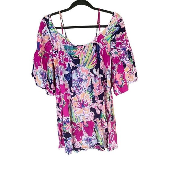 Lilly Pulitzer Womens Multicolor Floral Cold Shoulder Alanna Blouse Size XS - Picture 1 of 11